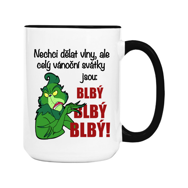 Hrnek velký barevný s potiskem Grinch Blbý Vánoce na hrnku